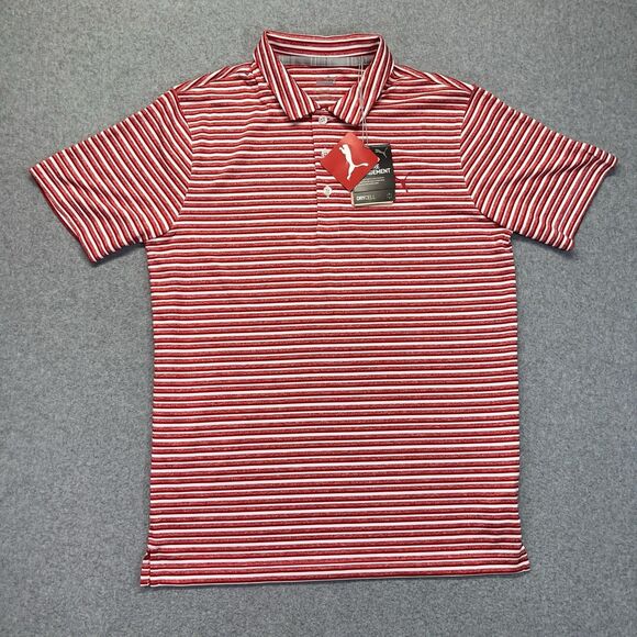 Puma Golf Links Polo Shirt Men’s Small Red White Stripe 596815 DryCELL NWT - Picture 1 of 11